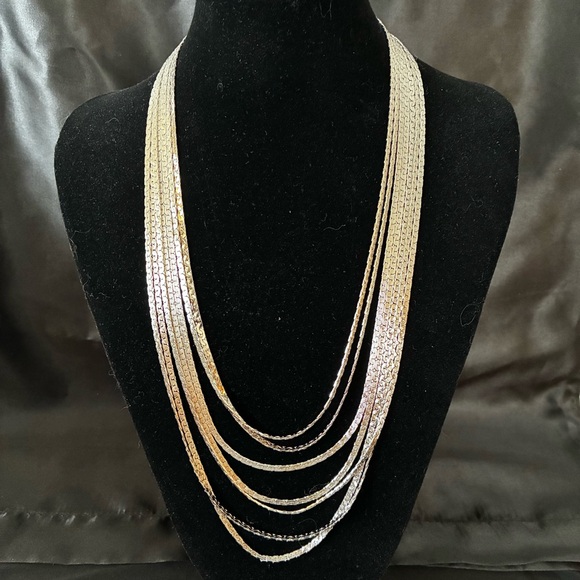 D'Orlan Jewelry - D'Orlan Silver Tone Multi Chain Waterfall Necklace 7 Strand